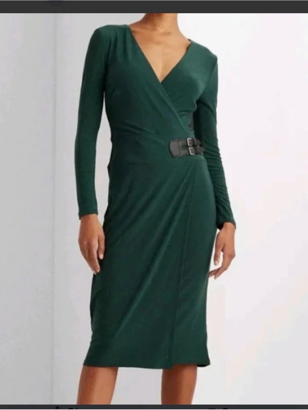 Lauren Ralph Lauren Buckled Faux-Wrap Jersey Dress 8
